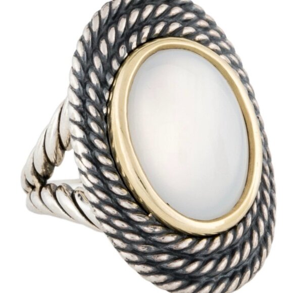 DAVID YURMAN MOON QUARTZ STERLING SILVER & 18K YELLOW GOLD CABLE COIL RING - Picture 1 of 8